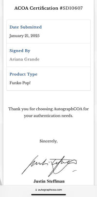 Ariana Grande Signed Funko Pop #1697 Glinda / Wicked -  ACOA