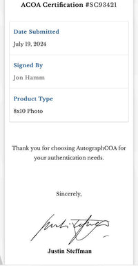 Jon Hamm Signed 8x10 Photo (Mad Men) - ACOA
