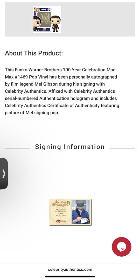 Mel Gibson Signed Funko Pop #1469 "Mad Max" (Yellow Ink) - Celebrity Authentics #8