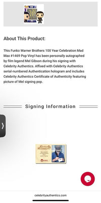 Mel Gibson Signed Funko Pop #1469 "Mad Max" (Yellow Ink) - Celebrity Authentics #8