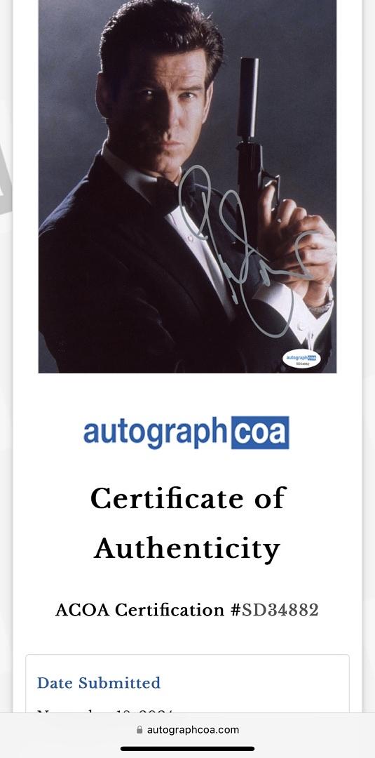 Pierce Brosnan Signed 8x10 Photo (James Bond) - ACOA