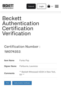 Laurence Fishburne Signed Funko Pop #159 Morpheus (The Matrix) - Beckett COA