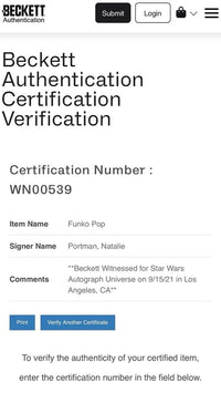 Natalie Portman Signed Funko Pop #237 Padme Amidala - Beckett COA
