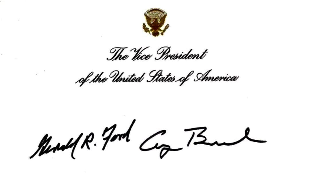 George Bush and Gerald Ford Signed Vice President Seal Card *RARE* - JSA COA