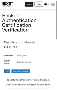 Daniel Radcliffe Signed 8x10 (Harry Potter) - Beckett COA #01