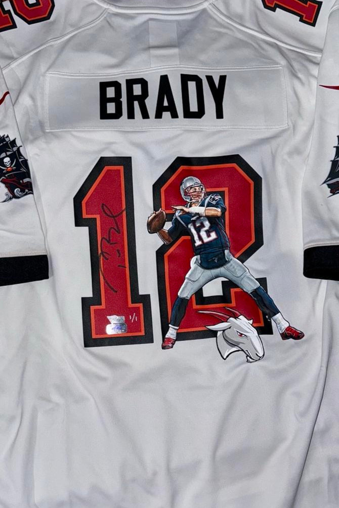 Tom Brady Autographed Custom Hand Painted Tampa Bay Buccaneers Jersey 1/1 Fanatics & GOAT COA