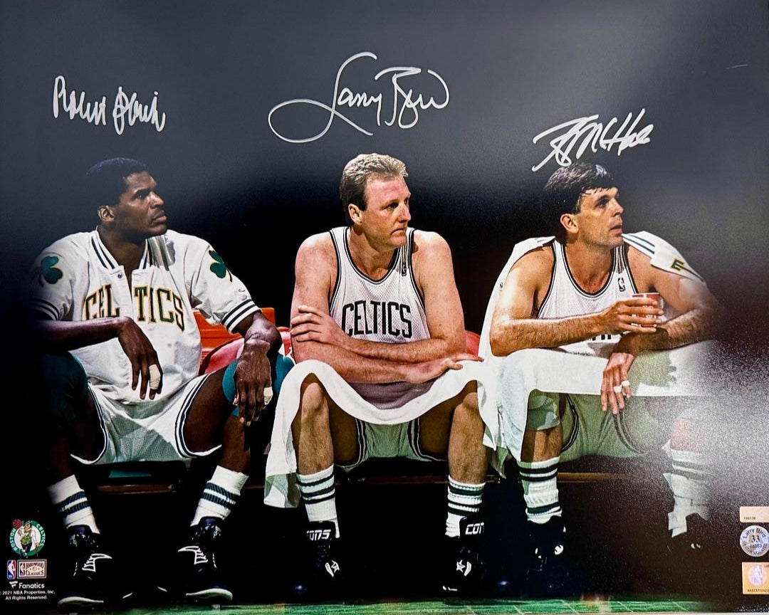 Larry Bird, Kevin McHale, Robert Parish Signed Boston Celtics 16x20 Photo (Silver Ink) - NEP and Bird COA