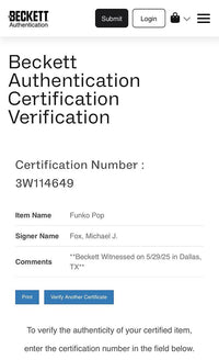 Michael J Fox Signed Funko Pop #49 Marty McFly (Back To The Future) - Beckett COA