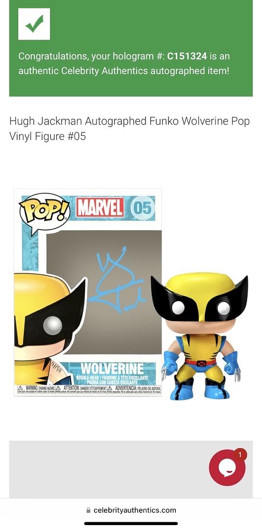 Hugh Jackman Signed Funko Pop #05 "Wolverine" Marvel - Celebrity Authentics