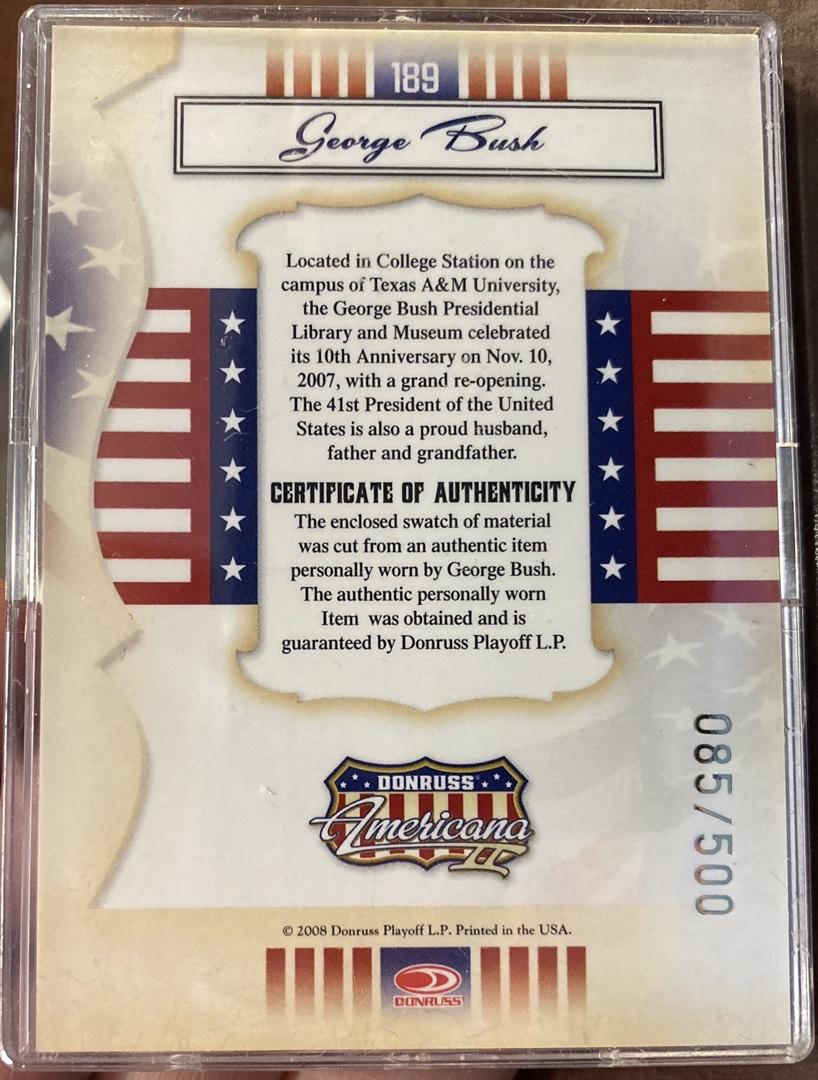 2008 George Bush Donruss Americana Threads Swatch Card - #85/500