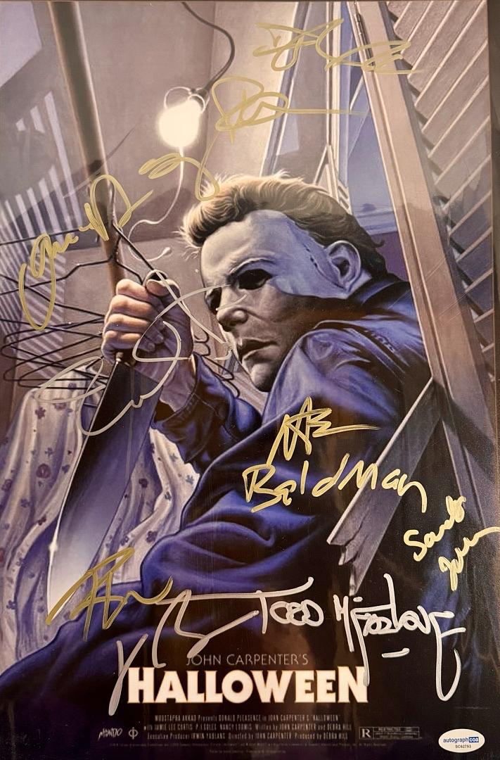 Halloween 12x18 cast Signed Jamie Lee Curtis ACOA