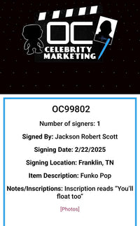 Jackson Robert Scott Signed Funko Pop #536 Chase Variant "Georgie Denbrough" (IT)  - OCC Celebrity Marketing
