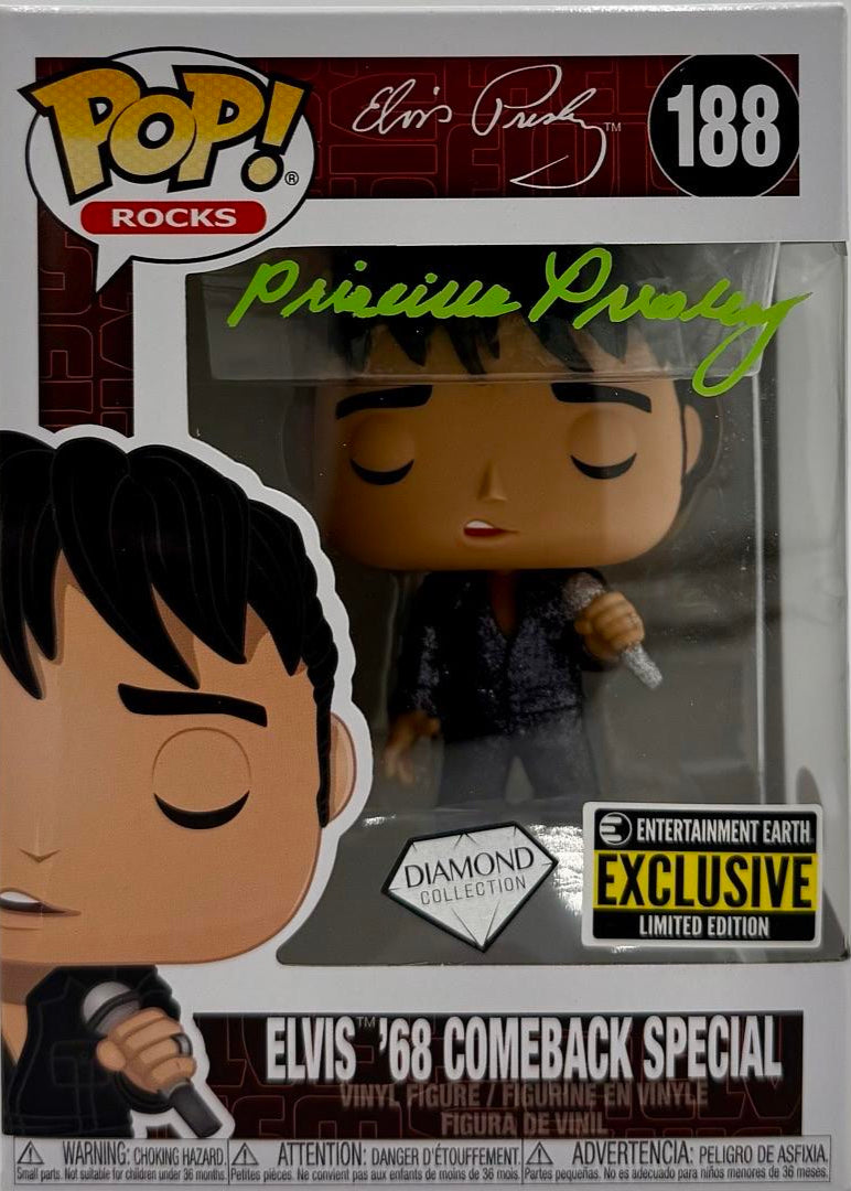 Priscilla Presley Signed Exclusive Funko Pop #188 Elvis 1968 Comeback Special (Elvis Presley)  - JSA COA