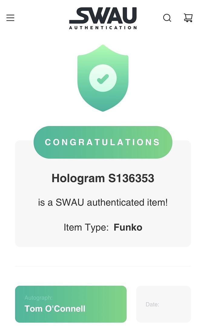Tom O'Connell Signed Funko Pop #597 "Darth Vader" (Star Wars) - SWAU