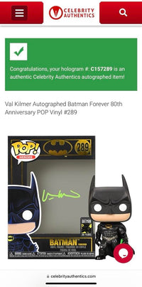 Val Kilmer Signed Funko Pop #289 Batman 80 Years - Celebrity Authentics #01