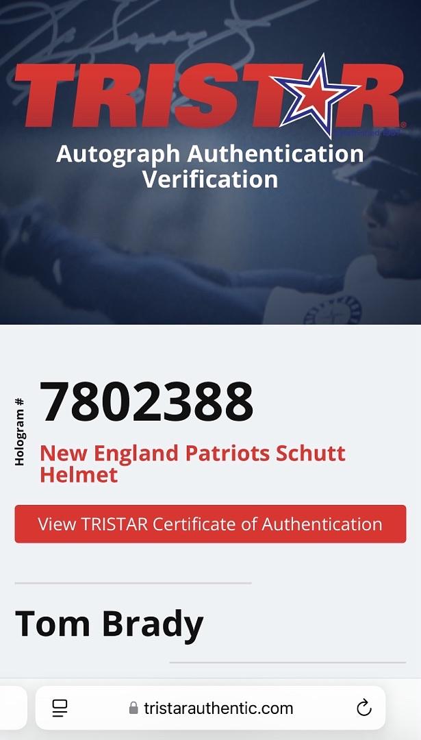 Tom Brady Autographed Full Size Authentic Schutt Helmet Tristar & GOAT COA