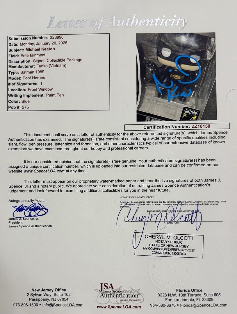 Michael Keaton Signed Funko Pop #275 Batman - JSA COA - Full letter of authenticity