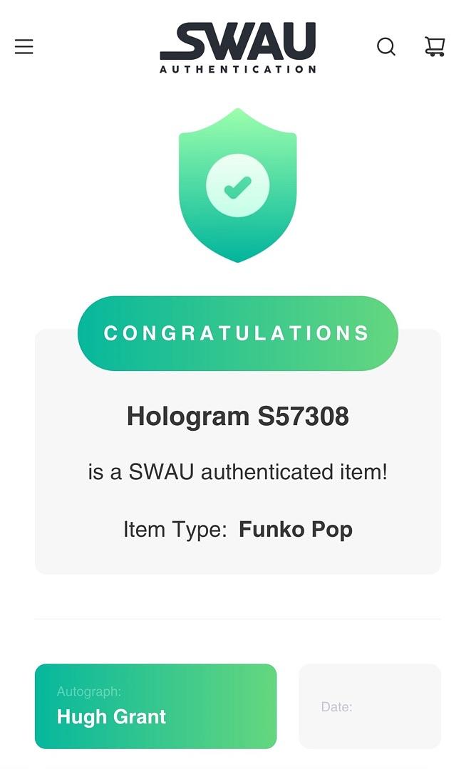 Hugh Grant Signed Funko Pop #1501 "Oompa Loompa" (Wonka) - SWAU #02