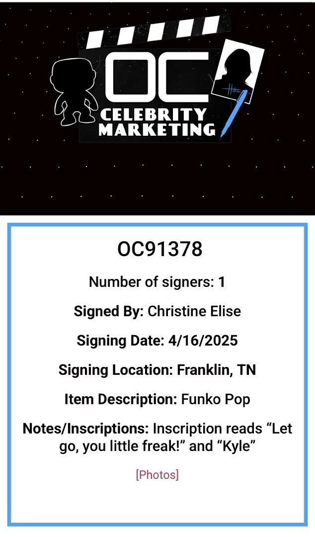 Christine Elise Signed Funko Pop #56 "Chucky" (Childs Play) w/Inscription - OC Celebrity Marketing #01