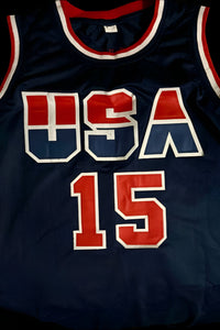 Magic Johnson Signed Team USA Custom Blue Jersey -  Beckett COA