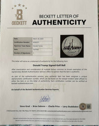 Donald Trump Signed Golf Ball - Beckett COA w/full letter of authenticity