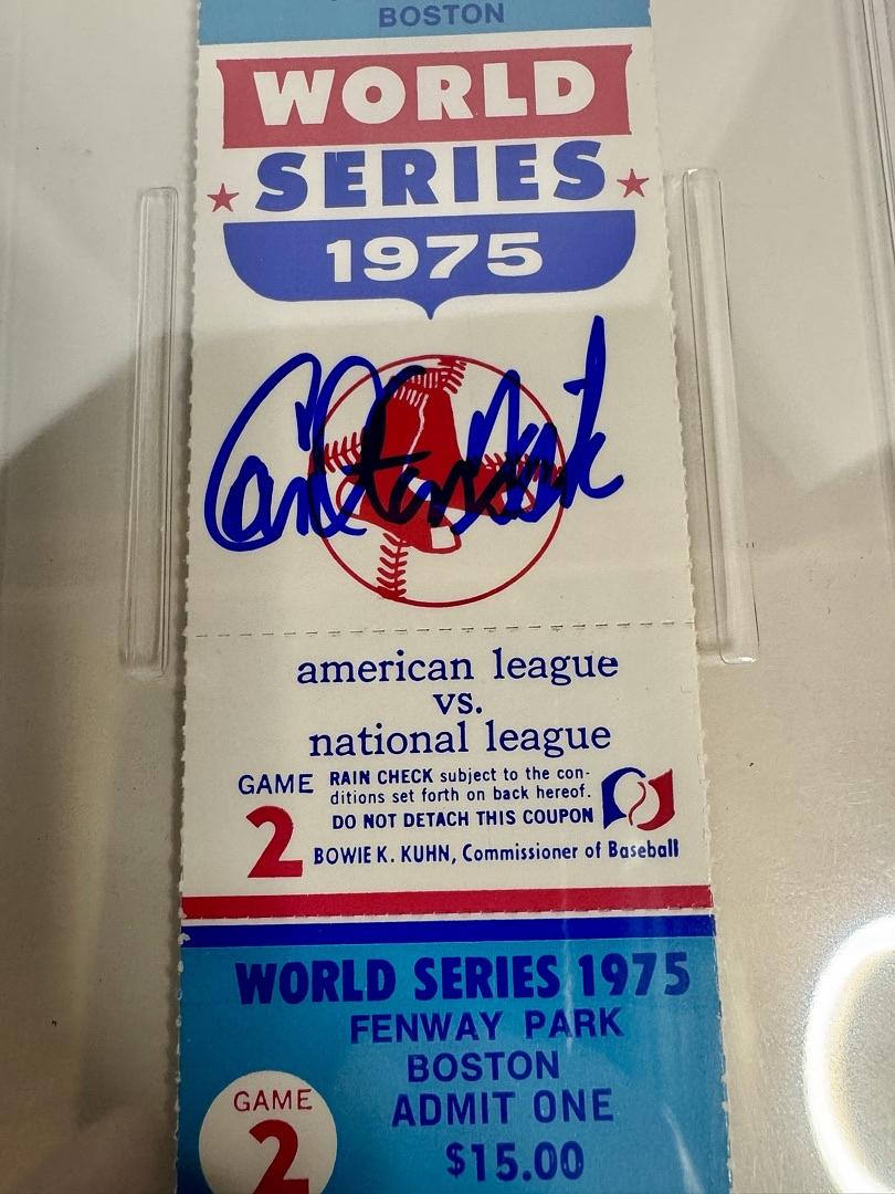 Carlton Fisk Signed 1975 World Series Game 2 Ticket  - PSA COA Autograph Grade 10