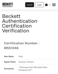 Richard Dreyfuss Signed License Plate Beckett COA (Jaws) #01