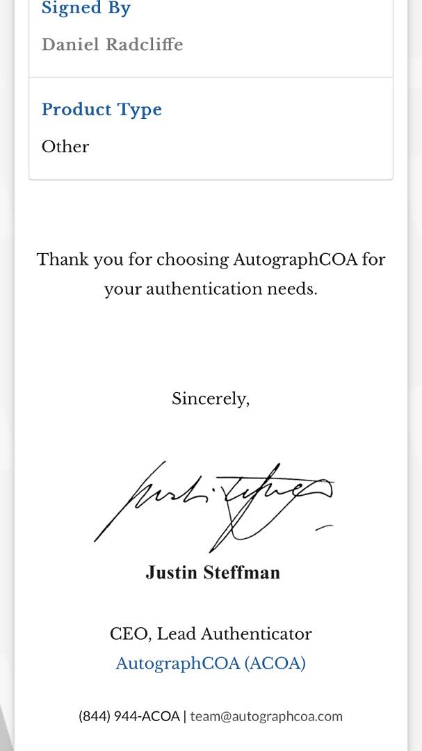 Daniel Radcliffe Signed Replica Hogwarts Train Ticket - ACOA #02