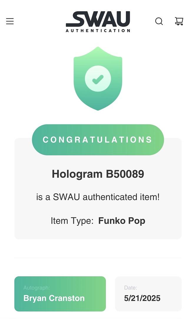 Bryan Cranston Signed San Diego Comic Con Limited Edition Funko Pop #160 Walter White (Breaking Bad) - SWAU