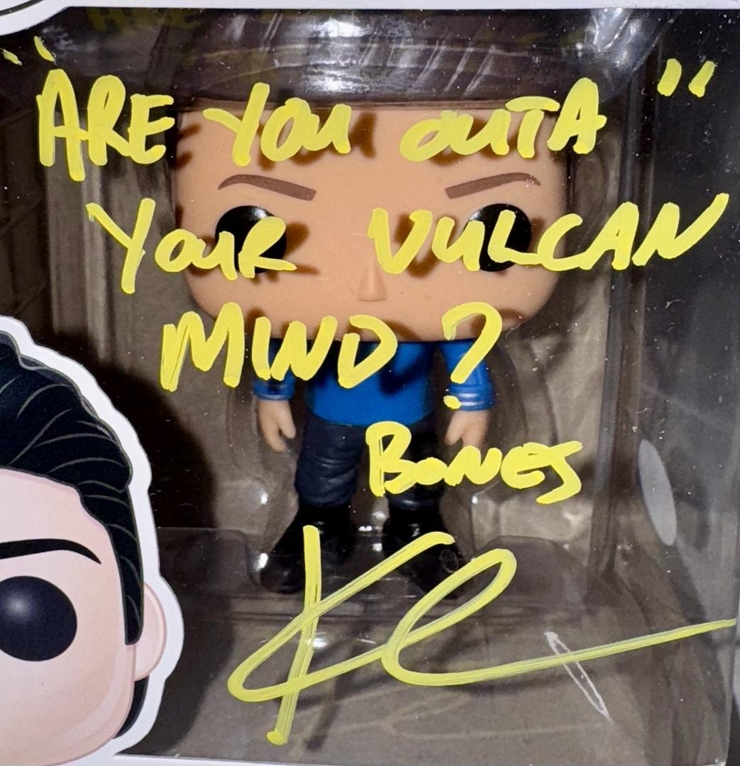 Karl Urban Signed Funko Pop #349 "Bones" (Star Trek) w/quote Yellow Ink - JSA COA