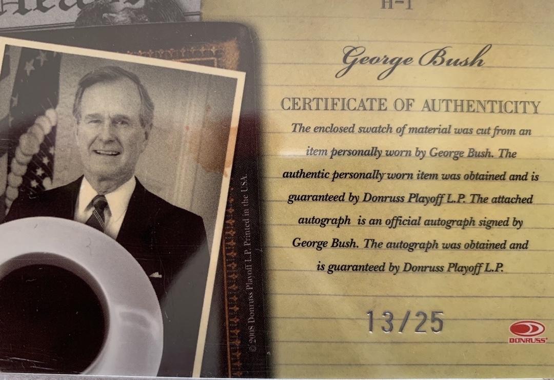 President George Bush Signed Donruss Americana Headliners #13/25 Autograph & Swatch *RARE* - Beckett Auto Grade 10