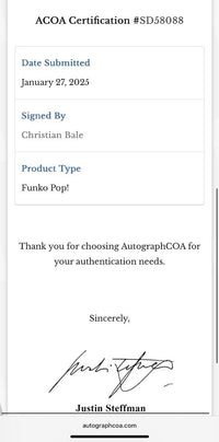 Christian Bale Signed Funko Pop #1092 Gorr (Thor Love & Thunder) - ACOA #02