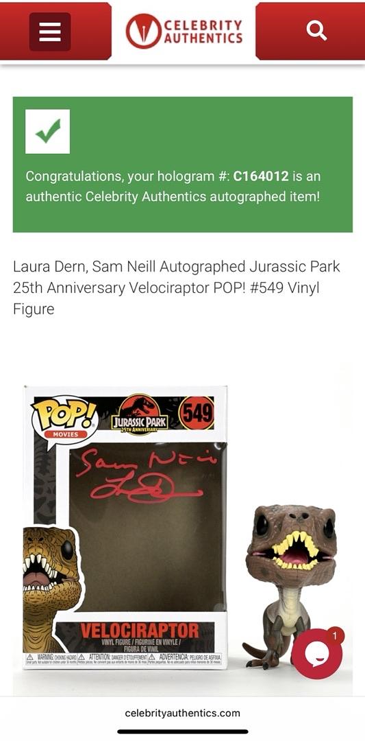 Laura Dern & Sam Neill Signed 25th Anniversary Funko Pop #549 (Jurassic Park) -  Celebrity Authentics #02