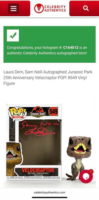 Laura Dern & Sam Neill Signed 25th Anniversary Funko Pop #549 (Jurassic Park) -  Celebrity Authentics #02