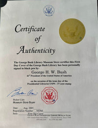George HW Bush Signed First Day Cover Postal Cachet - Presidential Library Certified