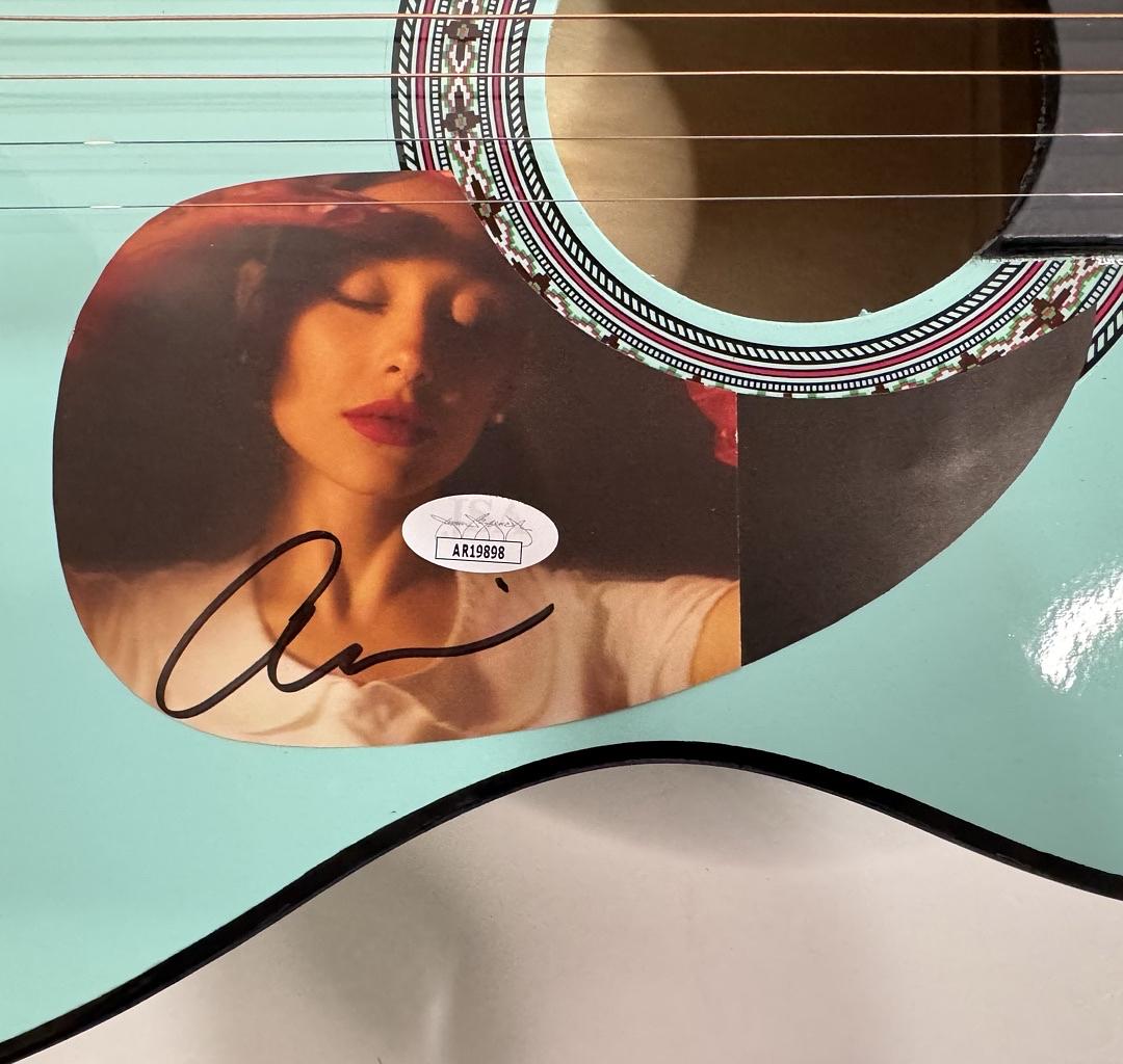 Ariana Grande Signed Teal Guitar - JSA COA