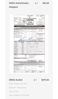 Kevin Costner Signed call sheet (Yellowstone) *RARE* SWAU