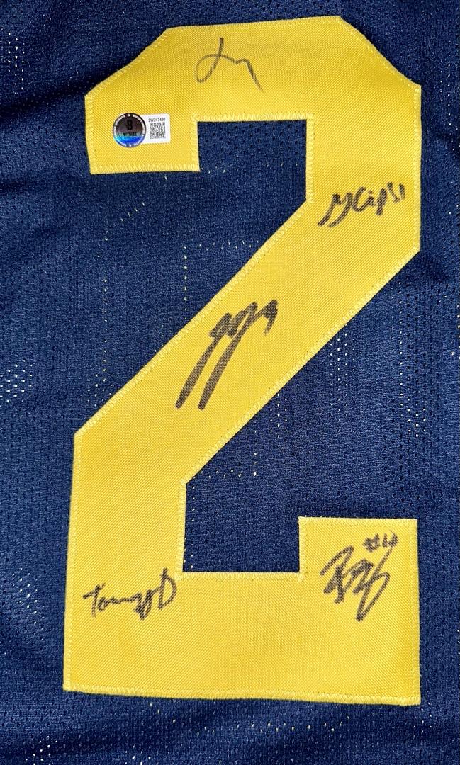 Michigan 2023 National Champs Team Signed Jersey: McCarthy,Doman, McBurrows, Crippen, Berry, El-Hadi, Harris, Guy, Taylor, Rolder, Walker  - Beckett COA