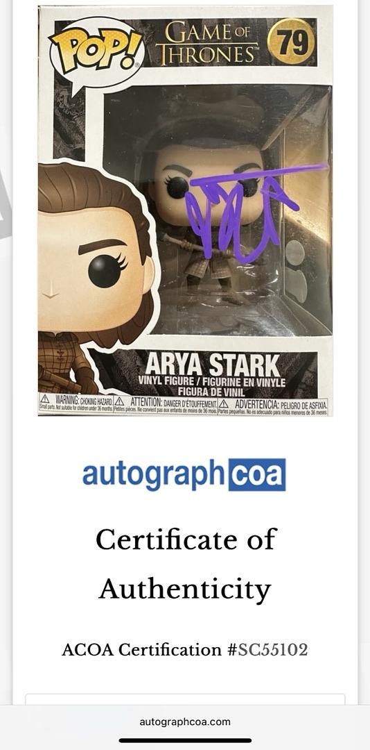 Maisie Williams Signed Funko Pop #79 Arya Stark (Game Of Thrones) *VERY RARE* - RACC ACOA