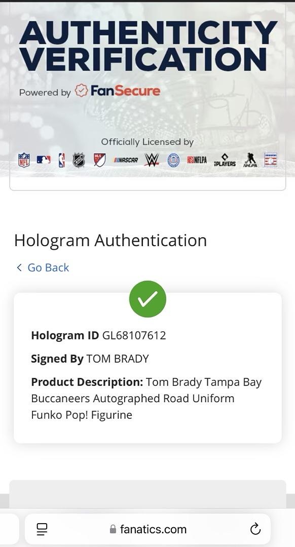 Tom Brady Autographed Tampa Bay Buccaneers Funko Pop #170 Fanatics COA