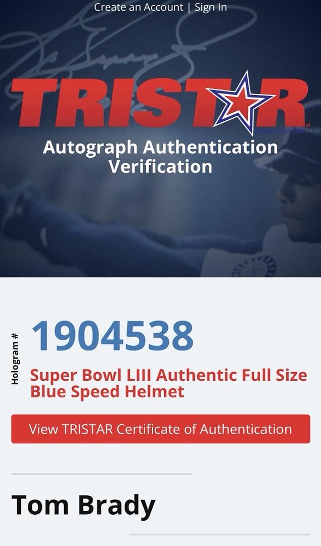 Tom Brady Autographed Full Size Authentic Super Bowl LIII Helmet *RARE* Tristar & GOAT COA