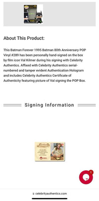 Val Kilmer Signed Funko Pop #289 Batman 80 Years - Celebrity Authentics #01