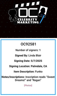 Linda Blair Signed Funko Pop #203 Regan (The Exorcist) - OC Celebrity Marketing #02