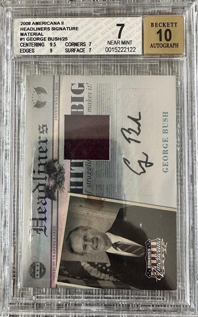 President George Bush Signed Donruss Americana Headliners #13/25 Autograph & Swatch *RARE* - Beckett Auto Grade 10