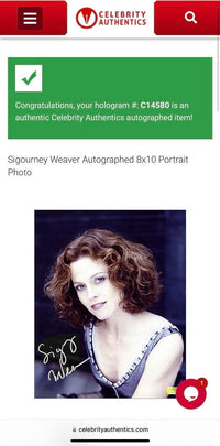 Sigourney Weaver Signed 8x10 Photo - Celebrity Authentics