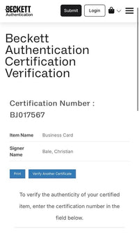 Christian Bale Signed Business Card (American Psycho) - Beckett COA