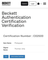 Uma Thurman Signed 8x10 Photo - Beckett COA