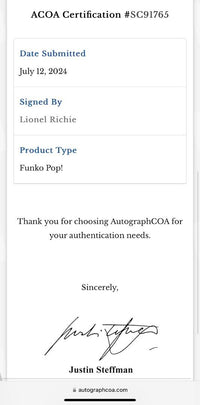 Lionel Richie Signed Funko Pop #349 - ACOA