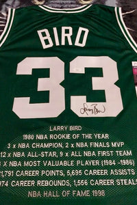 Larry Bird Signed Custom Green Career Stat Celtics Jersey  - JSA COA