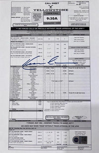 Kevin Costner Signed call sheet (Yellowstone) *RARE* SWAU